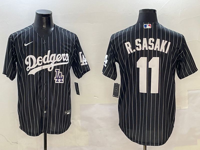 Men Los Angeles Dodgers #11 R.Sasaki Black Stripe Jointly Name 2025 Nike MLB Jersey style 12->los angeles dodgers->MLB Jersey